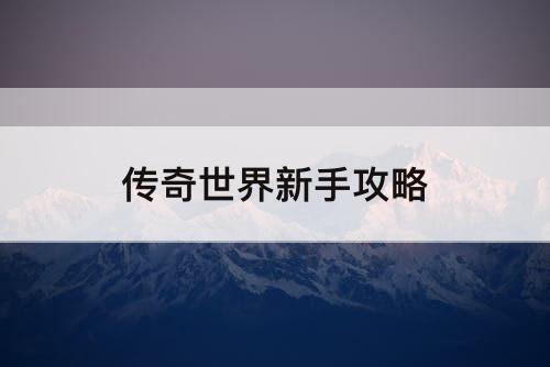 传奇世界新手攻略