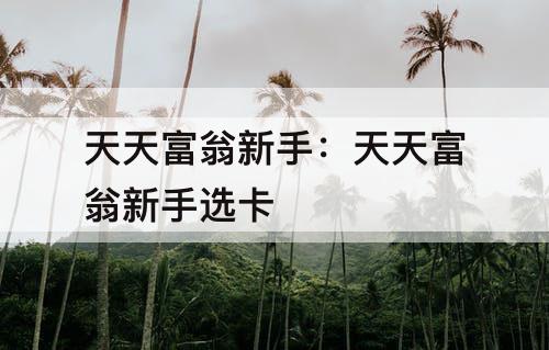 天天富翁新手：天天富翁新手选卡