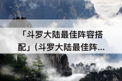 「斗罗大陆最佳阵容搭配」(斗罗大陆最佳阵容搭配风笑天)