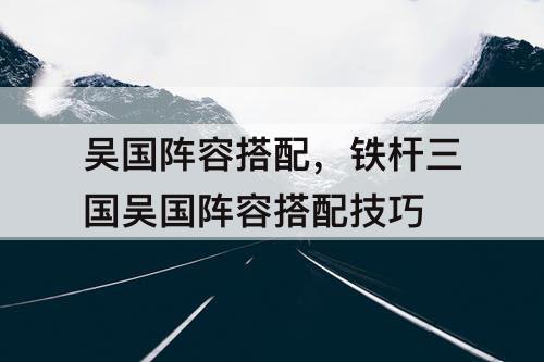 吴国阵容搭配，铁杆三国吴国阵容搭配技巧