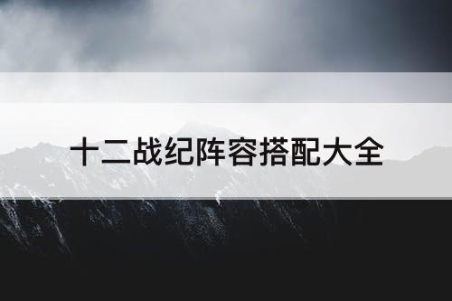 十二战纪阵容搭配大全