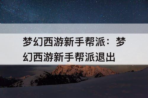 梦幻西游新手帮派：梦幻西游新手帮派退出