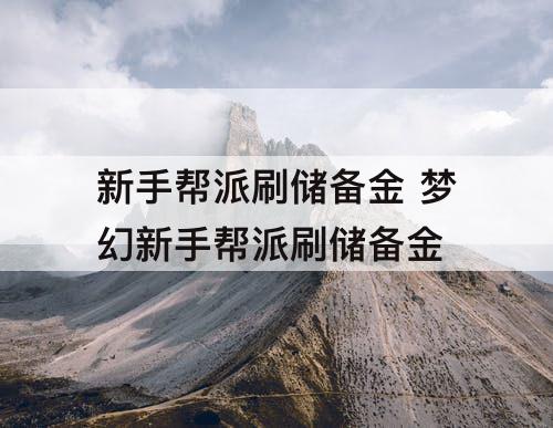 新手帮派刷储备金 梦幻新手帮派刷储备金