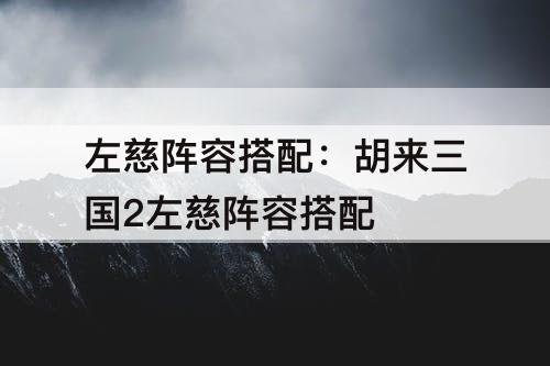 左慈阵容搭配：胡来三国2左慈阵容搭配