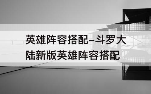 英雄阵容搭配-斗罗大陆新版英雄阵容搭配